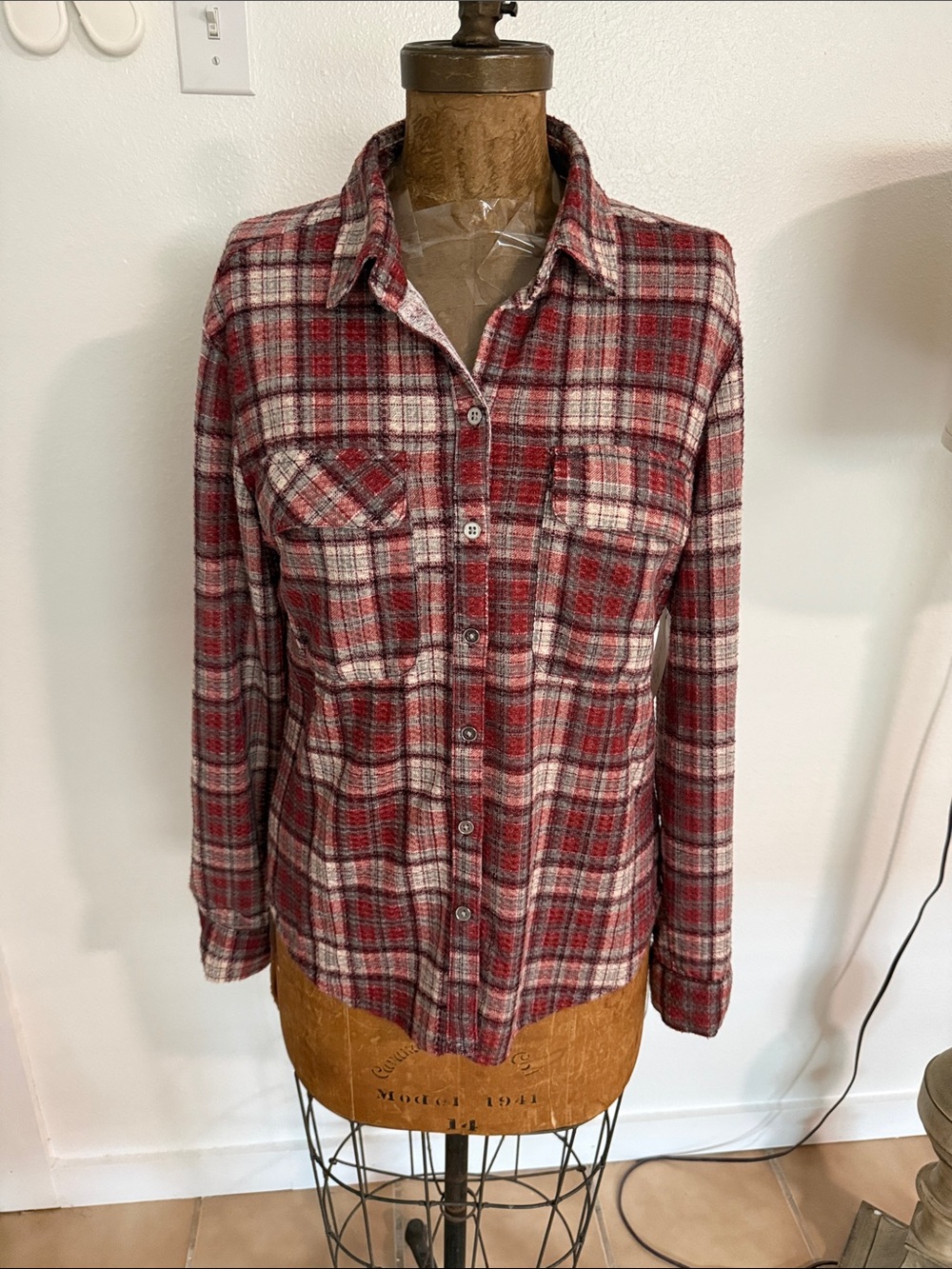 NWT Love Potion Women's Red Plaid Button-Down Shirt Size L